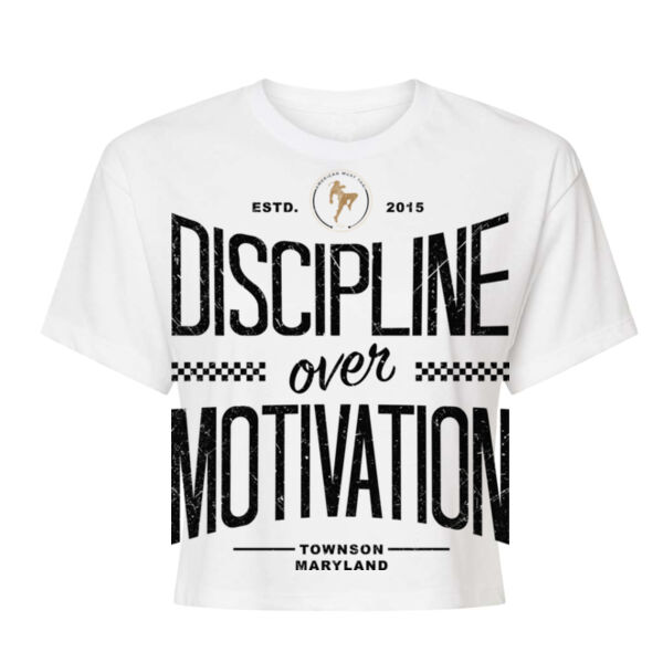 AMERICAN MUAY THAI - DISCIPLINE OVER MOTIVATION - WOMEN'S CROP T-SHIRT - $QDGAXS$ Thumbnail
